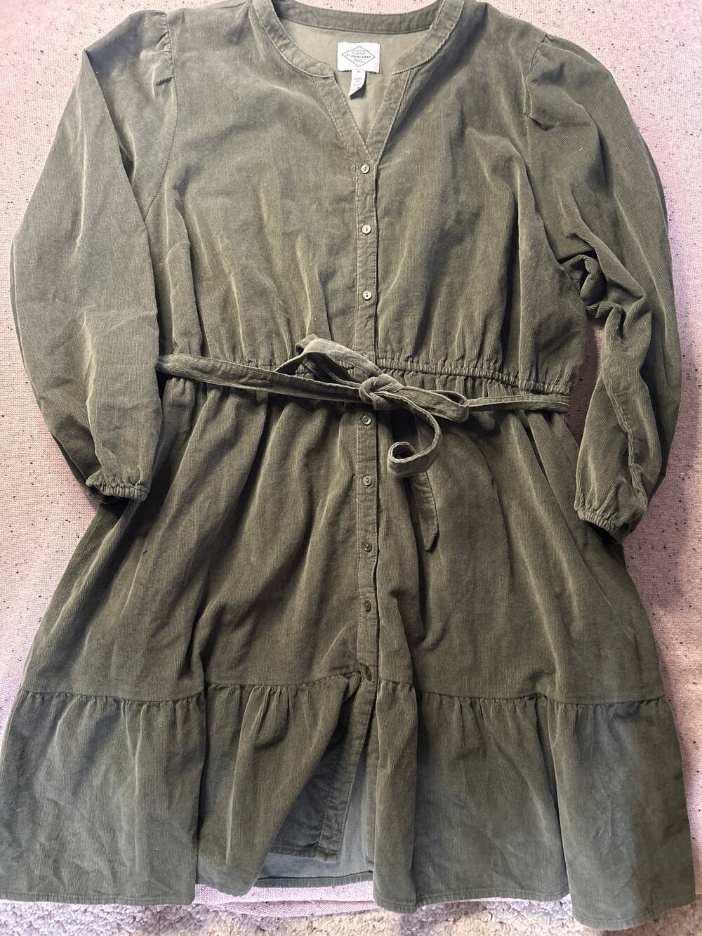 St John's Bay Vintage Style Corduroy Tiered Dress Green 2X Cottagecore Heritage